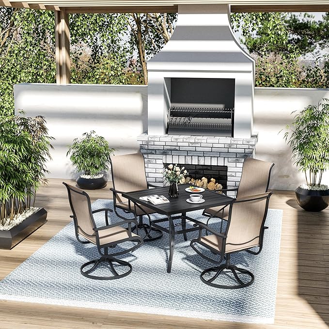 Pamapic 5 Pieces Patio Dining Set, All-Weather Outdoor Dining Set for Garden Backyard Poolside Deck,Outdoor Table and Chairs Set with 4 Textilene Swivel Chairs,Beige - LeafyLoom