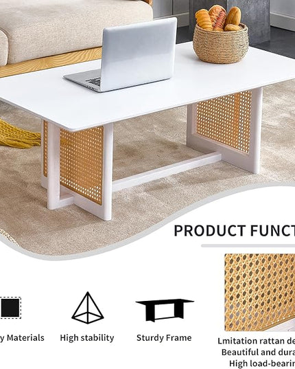 NicBex 47.24Inch Rectangular Dining Table,Modern Kitchen Table with Solid Wood Tabletop and Imitation Rattan Legs for 4 to 6,Counter Bar Dining Room Table for Small Space and Living Room,White - LeafyLoom