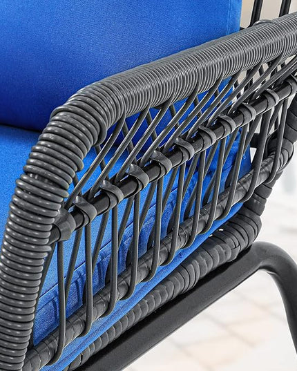 YITAHOME 3-Piece Outdoor Patio Furniture Wicker Bistro Set, All-Weather Rattan Conversation Chairs for Backyard, Balcony and Deck with Soft Cushions, Glass Side Table (Gray+Navy Blue) - LeafyLoom