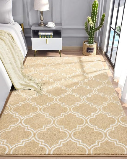 Chicrug Shag Geometric Modern Area Rug for Living Room, 4x6 Feet Large Memory Foam Indoor Carpet, Fluffy Rug for Bedroom Bedside Room Decor for Family Girls Kids Nursery, Beige/White - LeafyLoom