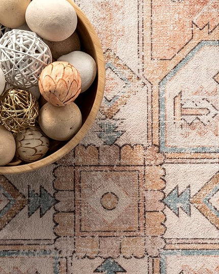nuLOOM Dawson Machine Washable Distressed Medallion Ultra Thin Runner Rug, 2' 6" x 8', Peach - LeafyLoom