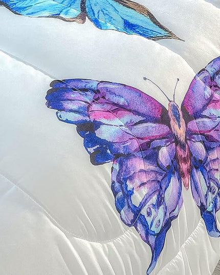 CVHOUSE Butterfly Bedding Set,Butterfly Comforter King,Butterfly Comforter Set for Girls Kids Teens,Butterflies Quilt Set with 1 Comforter and 2 Pillow Cases - LeafyLoom