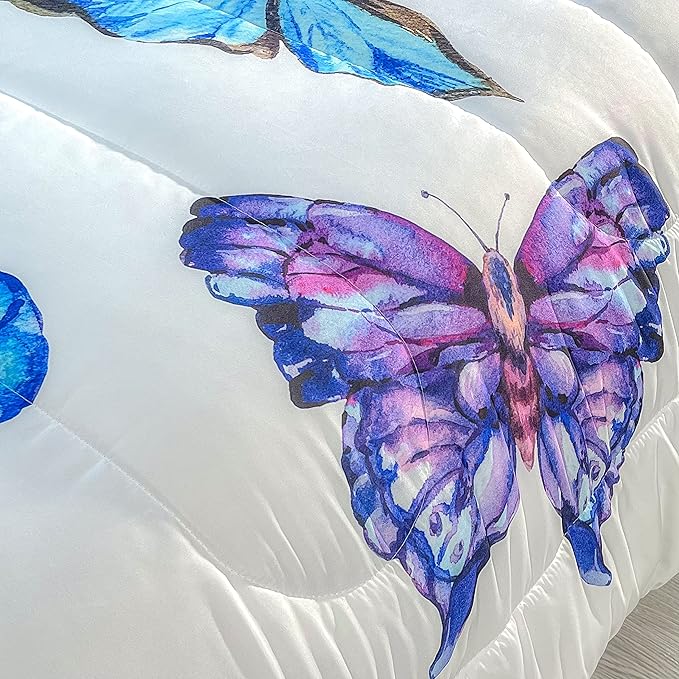 CVHOUSE Butterfly Bedding Set,Butterfly Comforter Twin,Butterfly Comforter Set for Girls Kids Teens,Butterflies Quilt Set with 1 Comforter and 2 Pillow Cases - LeafyLoom