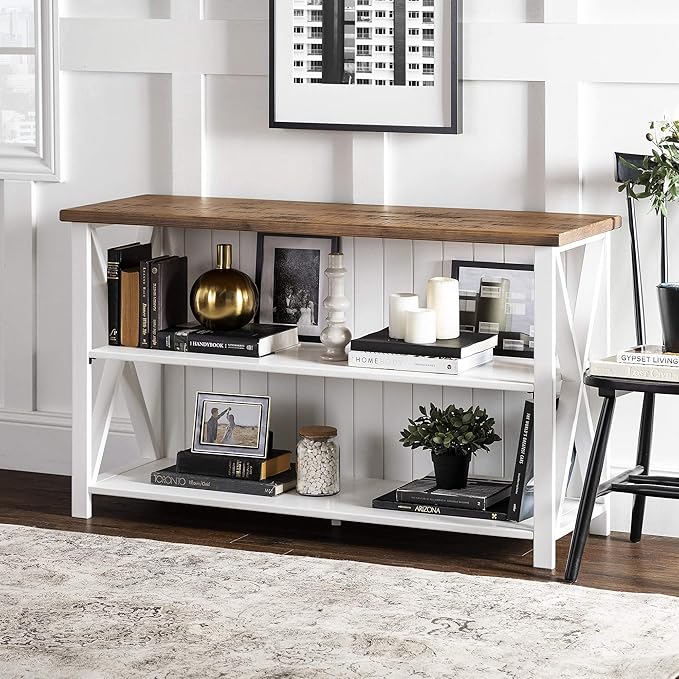 Walker Edison 2 Tier Modern Farmhouse Wood Bookcase Bookshelf Storage Home Office Storage Cabinet, 52 Inch, White - LeafyLoom