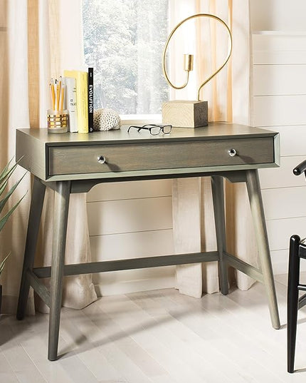 Safavieh Home Office Isadora Mid-Century Modern Ash Grey 1-drawer Desk - LeafyLoom