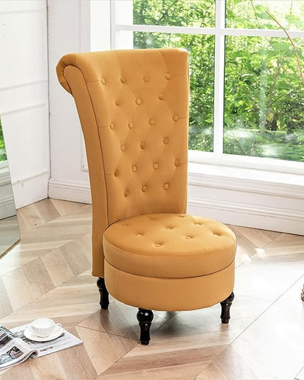Mustard Yellow Velvet Accent Chair with Storage and Luxurious Upholstery, Retro Design and Versatile Usage for Livingroom, Bedroom, Lounge and Office - LeafyLoom