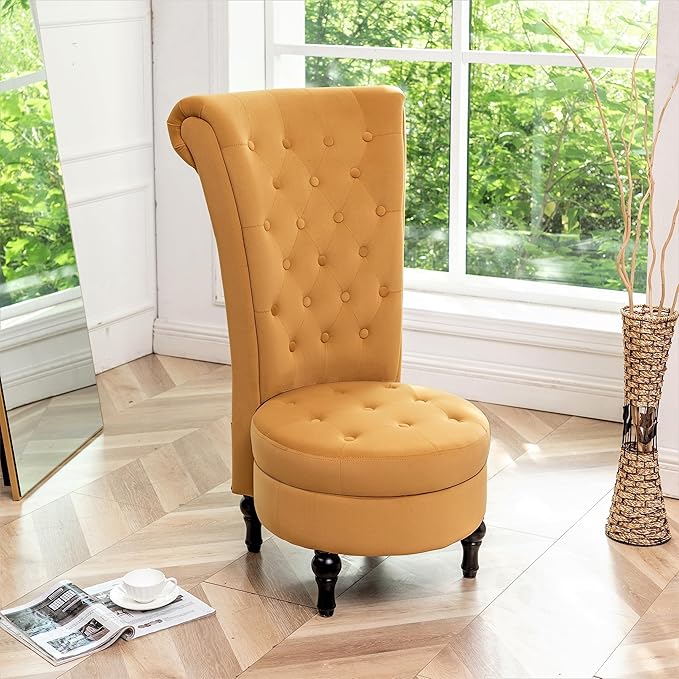 Mustard Yellow Velvet Accent Chair with Storage and Luxurious Upholstery, Retro Design and Versatile Usage for Livingroom, Bedroom, Lounge and Office - LeafyLoom