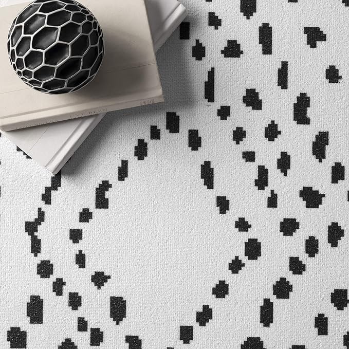 nuLOOM Mila Machine Washable Diamond Trellis Ultra Thin Area Rug, 8' Square, White - LeafyLoom
