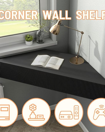 24/7 Shop at Home French 47 inch Modern Floating TV Console Table with 3D Wavy Panel Door, Wood Entertainment Center with Storage Space, Wall Corner Shelf for Living Room, Bedroom, Office, Black Pure - LeafyLoom