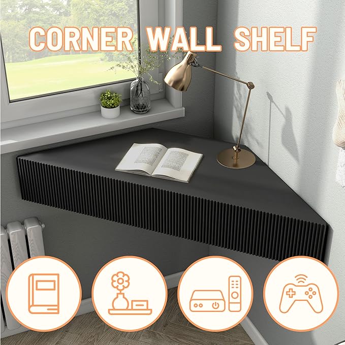 24/7 Shop at Home French 47 inch Modern Floating TV Console Table with 3D Wavy Panel Door, Wood Entertainment Center with Storage Space, Wall Corner Shelf for Living Room, Bedroom, Office, Black Pure - LeafyLoom