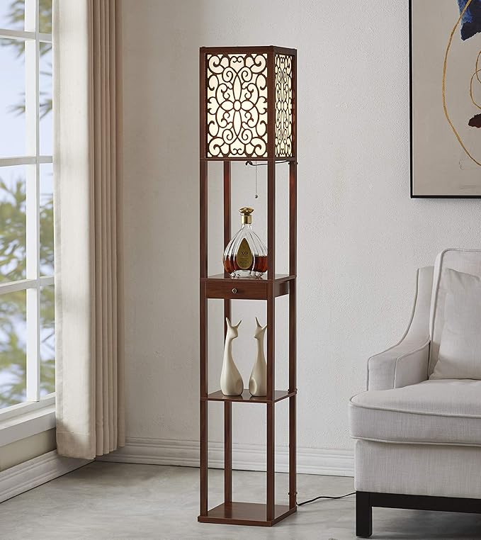 Artiva USA Etagere Shelf Floor lamp with Drawer - LeafyLoom