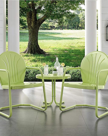 Crosley Furniture KO10004KL Griffith 3-Piece Retro Metal Outdoor Seating Set with 2 Chairs and Side Table, Key Lime - LeafyLoom
