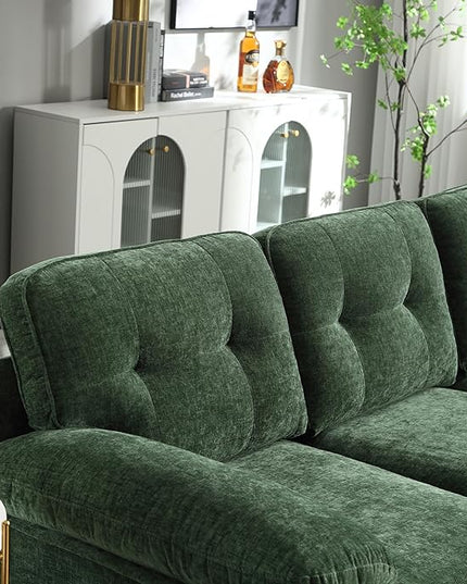 L Shaped Convertible Sleeper Sectional Sofa with Reversible Chaise, 3 Seater Corner Couch Bed with Detachable Pillow Armrest and Golden Metal Legs for Living Room Apartment Small Space - LeafyLoom