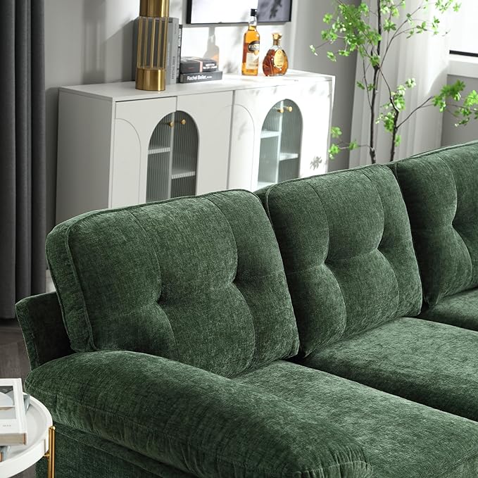 L Shaped Convertible Sleeper Sectional Sofa with Reversible Chaise, 3 Seater Corner Couch Bed with Detachable Pillow Armrest and Golden Metal Legs for Living Room Apartment Small Space - LeafyLoom