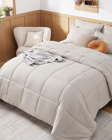 Bedsure Beige Twin XL Comforter Set - 5 Pieces Solid Twin XL Bed in a Bag for College, Twin XL Bed Set Beige with Comforters, Sheets, Pillowcase & Sham, Extra Long Twin Comforter Set - LeafyLoom