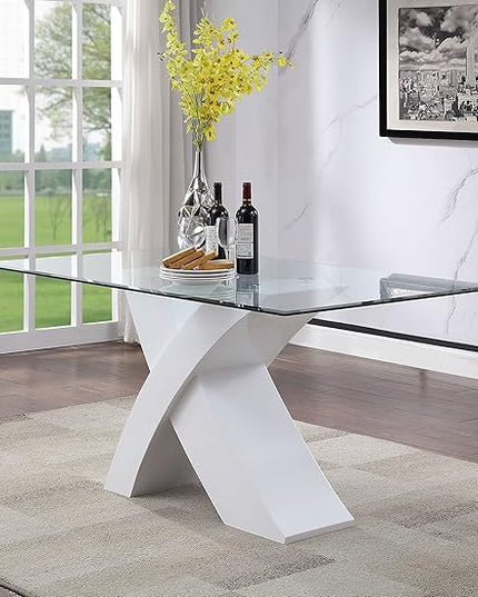 NicBex Dining Table Contemporary Kitchen Table Farmhouse Rustic Dining Table in White & Clear Glass Rectangular Dining Table, Easy Assembly, Clear + White - LeafyLoom