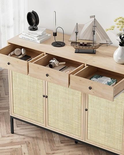 Brafab Rattan Cabinet Storage Sideboard Buffet Table Accent Console for Living Room Entryway Kitchen Dining Room 3 Drawers - LeafyLoom