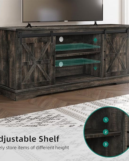 YITAHOME TV Stand for 65 55 Inch TV, Farmhouse Entertainment Center with Storage Cabinet and Sliding Barn Doors, Rustic TV Cabinet Media Console Table for Living Room, Dark Rustic Oak - LeafyLoom