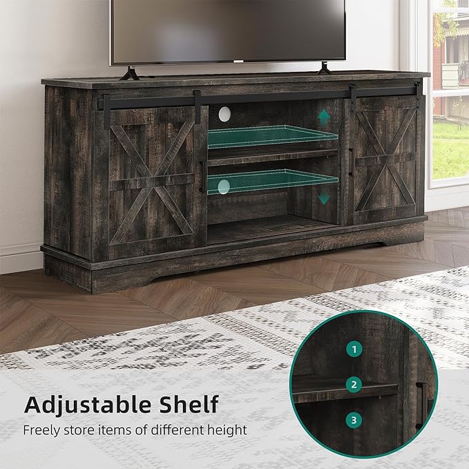 YITAHOME TV Stand for 65 55 Inch TV, Farmhouse Entertainment Center with Storage Cabinet and Sliding Barn Doors, Rustic TV Cabinet Media Console Table for Living Room, Dark Rustic Oak - LeafyLoom