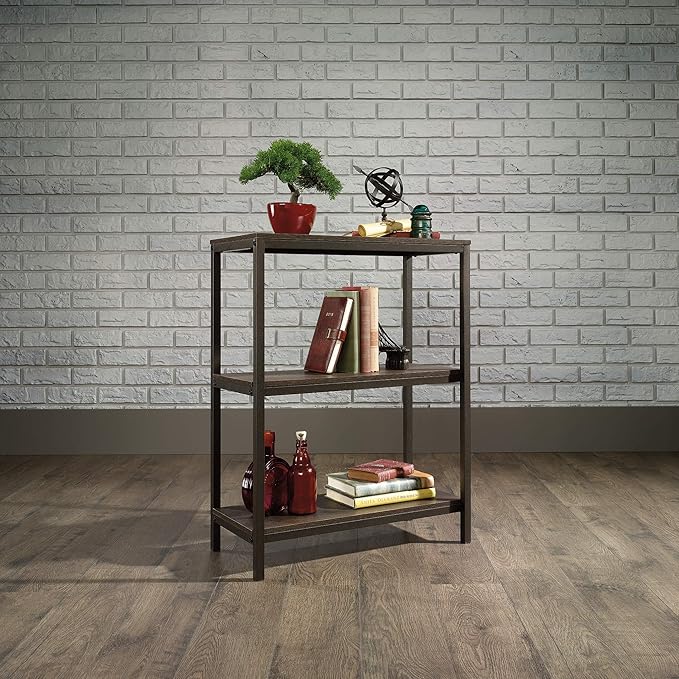 Sauder,3 shelves North Avenue Bookcase, Smoked Oak finish - LeafyLoom