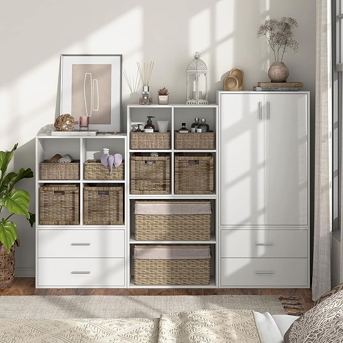 Apexa 2-Tier Cube Storage Organizer Shelves, Stackable Wood Bookcase Fits Cubby Bins for Organization, Dorm Teen Room Decor & Home Office, White - LeafyLoom
