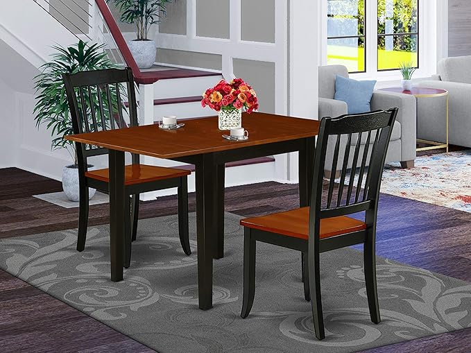 East West Furniture NDDA3-BCH-W Norden 3 Piece Modern Set Contains a Rectangle Wooden Table with Dropleaf and 2 Dining Room Chairs, 30x48 Inch - LeafyLoom