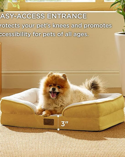 Bedsure Small Orthopedic Dog Bed - Washable Bolster Dog Sofa Beds for Small Dogs, Supportive Foam Pet Couch Bed with Removable Washable Cover, Waterproof Lining and Nonskid Bottom, Spicy Mustard BEDSURE