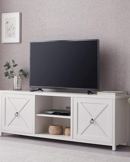 Henn&Hart Rectangular TV Stand for TV's up to 80" in White, TV Stands for the Living Room - LeafyLoom