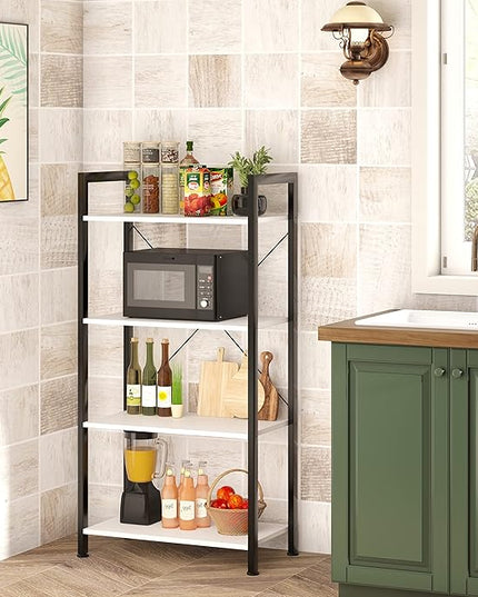 VERMESS Book Shelf White, Tall 4 Tier Bookshelf, Industrial Shelving Unit Wood Bookcase Shelf with Open Shelves, Wide Storage Standing Bookshelves Metal Display Rack for Living Room, Bedroom, Office - LeafyLoom