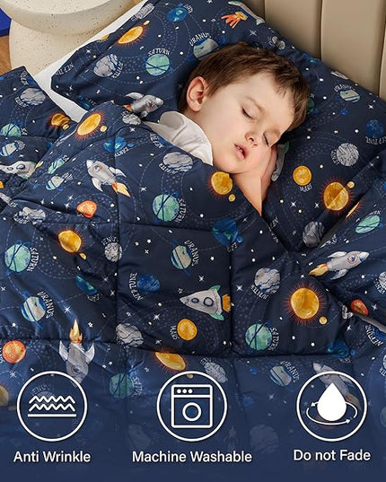 Twin Space Bedding Sets for Boys, 2 Pieces Kids Twin Comforter Sets, Super Soft Lightweight for All Seasons, Includes 1 Comforter (66"x86") and 1 Pillowcase (20"x26"+2") - LeafyLoom