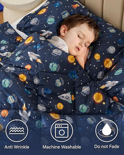 Queen Space Bedding Sets for Boys, 3 Pieces Kids Queen Comforter Sets, Super Soft Lightweight for All Seasons, Includes 1 Comforter (88"x88") and 2 Pillowcase (20"x26"+2") - LeafyLoom