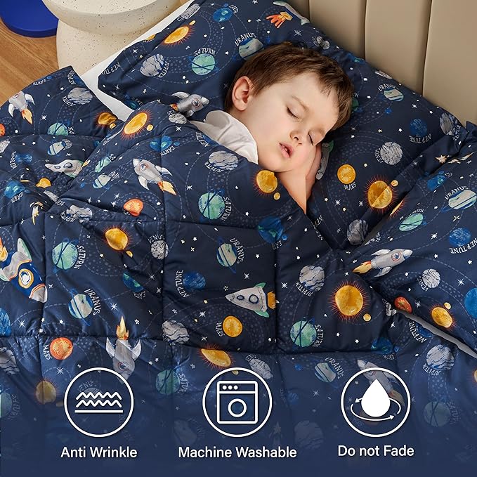Queen Space Bedding Sets for Boys, 3 Pieces Kids Queen Comforter Sets, Super Soft Lightweight for All Seasons, Includes 1 Comforter (88"x88") and 2 Pillowcase (20"x26"+2") - LeafyLoom