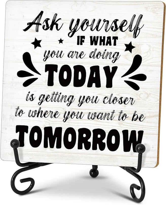 Motivational Gifts for Coworkers, Inspirational Home Office Desk Decor Wood Plaque with Stand, Encouragement Gifts for Women Men Friends Family - C22 - LeafyLoom