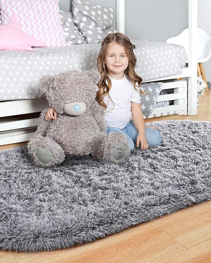 Noahas Grey Fluffy Rugs for Bedroom,2'X 5' Oval Ultra Soft Bedroom Rugs,Small Throw Rugs, Kids Room Carpet Modern Shaggy Area Rugs Home Decor - LeafyLoom