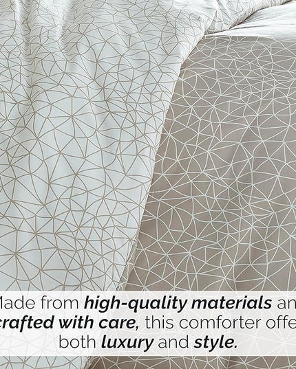 Southshore Fine Living, Inc. Twin Size Comforter Set with Pillow Sham, Reversible Geometric Print is 2 Colors in 1 - Alternative Down Comforter Twin/Twin XL, Soft Microfiber, Taupe & White - LeafyLoom