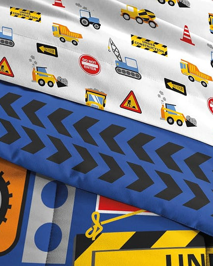 dream FACTORY Under Construction 7-Piece Microfiber Bag Comforter Bedding Set Super Soft-Full, Navy Blue,2D871902NY - LeafyLoom