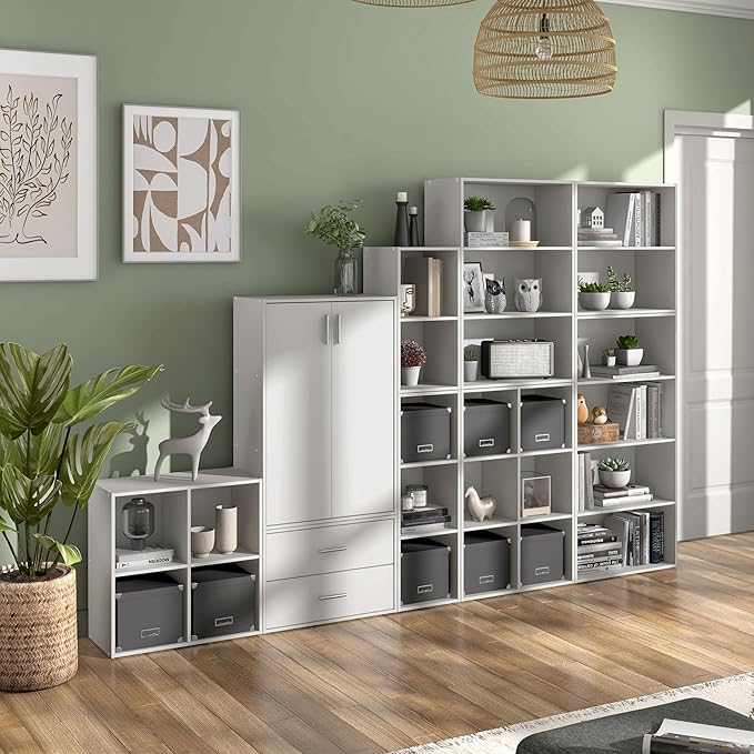 Apexa 6 Cube Storage Organizer Shelves, Stackable Wood Bookcase Fits Cubby Bins for Organization, Dorm Teen Room Decor & Home Office, White - LeafyLoom