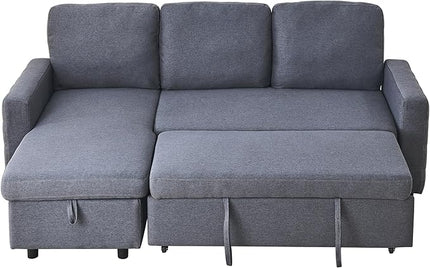 3 Seater Convertible Sectional Sofa with Reversible Chaise Lounge and Pull Out Sofabed, L Shaped Corner Couches with Storage , Comfy Linen Upholstered Sofa&Couches for Living Room Furniture Sets - LeafyLoom