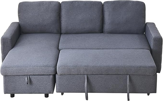 3 Seater Convertible Sectional Sofa with Reversible Chaise Lounge and Pull Out Sofabed, L Shaped Corner Couches with Storage , Comfy Linen Upholstered Sofa&Couches for Living Room Furniture Sets - LeafyLoom