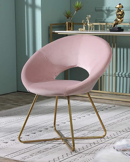 Roundhill Furniture Slatina Silky Velvet Upholstered Accent Chair with Gold Tone Finished Base, 25D x 28W x 31.5H in, Pink - LeafyLoom