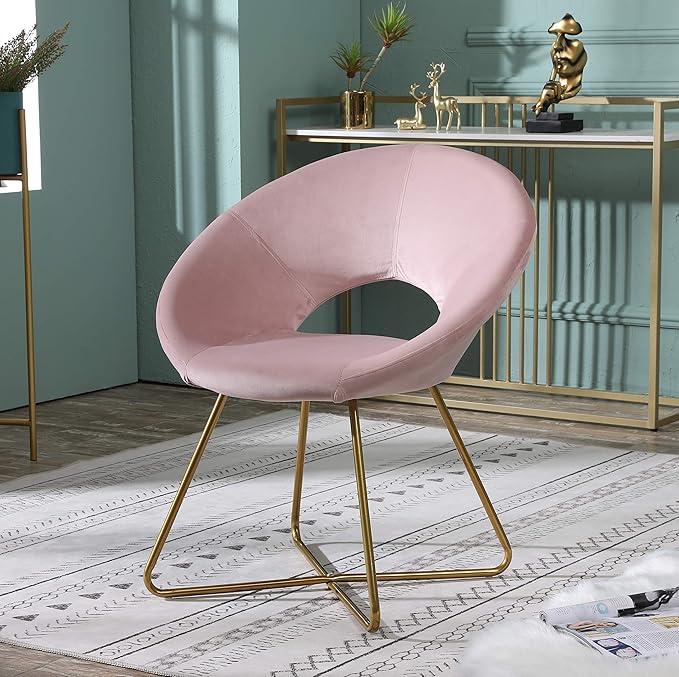 Roundhill Furniture Slatina Silky Velvet Upholstered Accent Chair with Gold Tone Finished Base, 25D x 28W x 31.5H in, Pink - LeafyLoom