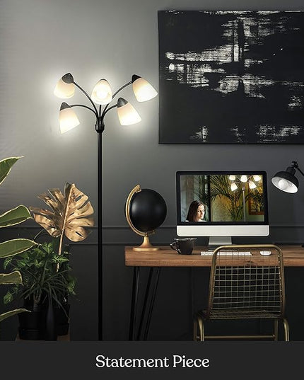 Brightech Medusa LED Floor Lamp – Multi-Head Dimmable Floor Lamp for Living Rooms & Offices – Tall Lamp with Interchangeable Shades, Adjustable Standing Lamp for Bedroom Reading – Black - LeafyLoom