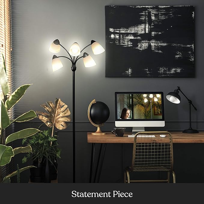 Brightech Medusa LED Floor Lamp – Multi-Head Dimmable Floor Lamp for Living Rooms & Offices – Tall Lamp with Interchangeable Shades, Adjustable Standing Lamp for Bedroom Reading – Black - LeafyLoom