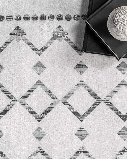 nuLOOM Moroccan Blythe Machine Washable Ultra Thin Area Rug, 6' x 9', Grey - LeafyLoom