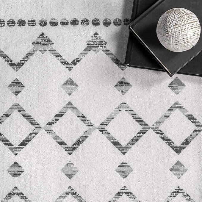 nuLOOM Moroccan Blythe Machine Washable Ultra Thin Runner Rug, 2' 6" x 10', Grey - LeafyLoom