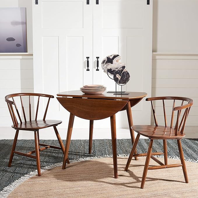 Safavieh Home Collection Lovell Walnut Folding Drop Leaf Round Dining Room Table DTB1401A, 0 - LeafyLoom