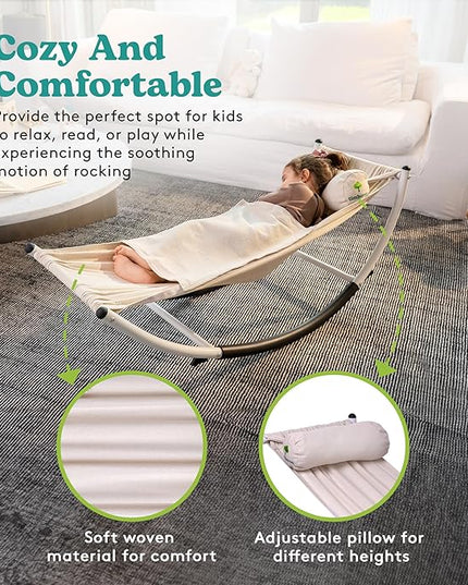Kids Rocking Chair - Kids Recliner Chairs for Toddlers, Kids Chairs Comfy Toddlers Lounge Chair - Adjustable Pillow and Blanket for Sensory Comfort Included - LeafyLoom