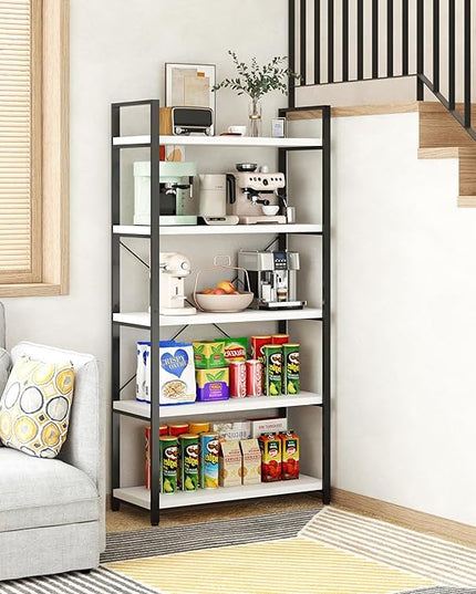 Tall Bookshelf with Large Storage,5 Tier Bookcase in Bedroom,Living Room and Office,Modern Wide Bookcase Shelf for Storing Books/Plants,White - LeafyLoom