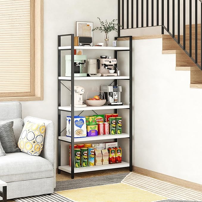Tall Bookshelf with Large Storage,5 Tier Bookcase in Bedroom,Living Room and Office,Modern Wide Bookcase Shelf for Storing Books/Plants,White - LeafyLoom