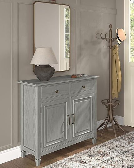 SIMPLIHOME Connaught Solid Wood 40 inch Wide Traditional Entryway Storage Cabinet in Fog Grey for The Living Room, Entryway and Family Room - LeafyLoom